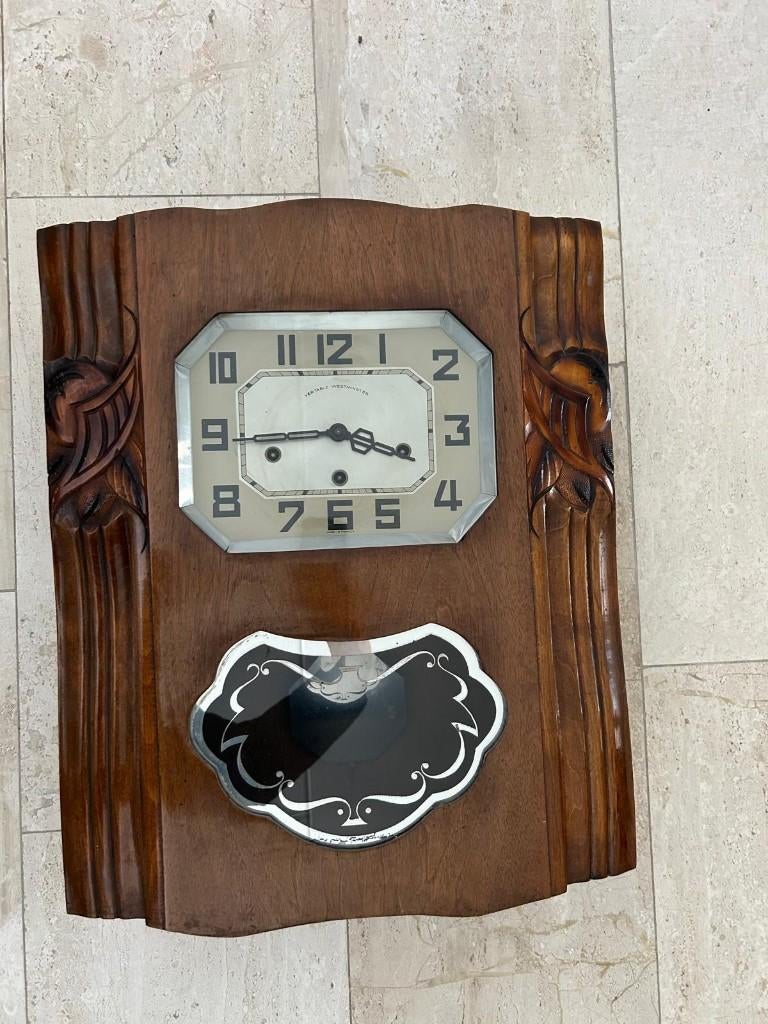 Franse Art Deco wandklok met Westminster-slagwerk, Antiek en Kunst, Ophalen