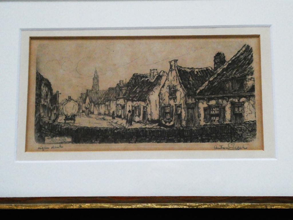 Originele ets Anton Pieck 1918 Achter de Kamp Amersfoort, Antiek en Kunst, Ets, Stadsgezicht, Ophalen of Verzenden, 28 cm