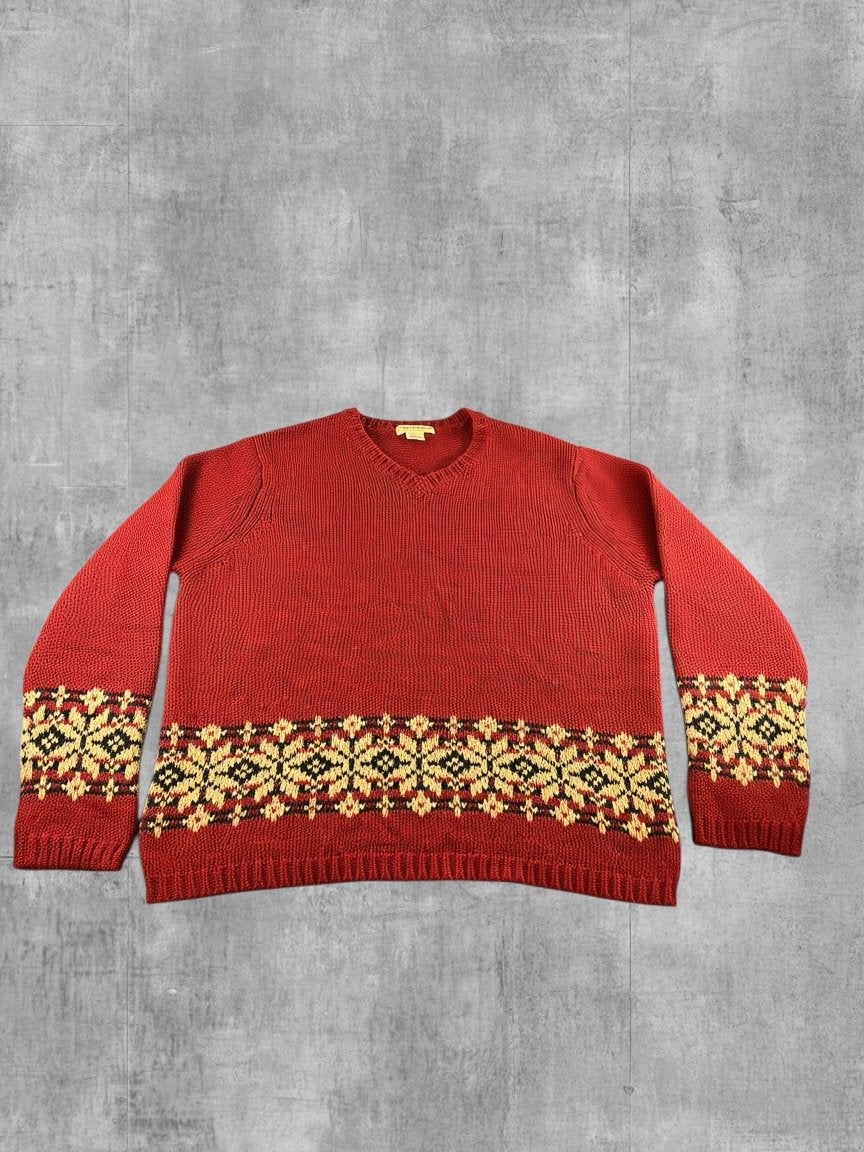 Eddie Bauer trui rood print dames maat L wol sweater, Verzenden, Maat 42/44 (L), Zo goed als nieuw, Customerservice@eddiebauer.com