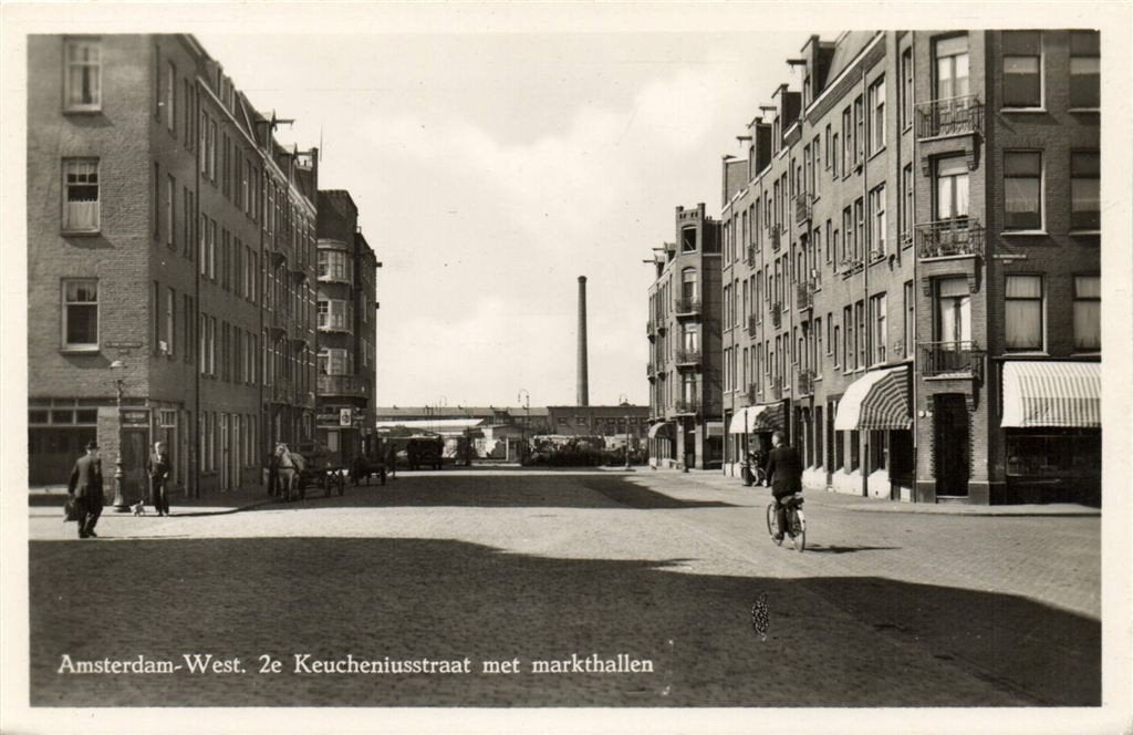 Amsterdam-West. 2e Keucheniusstraat met markthallen - ongelo, Verzamelen, Verzenden, 1940 tot 1960, Ongelopen, Noord-Holland