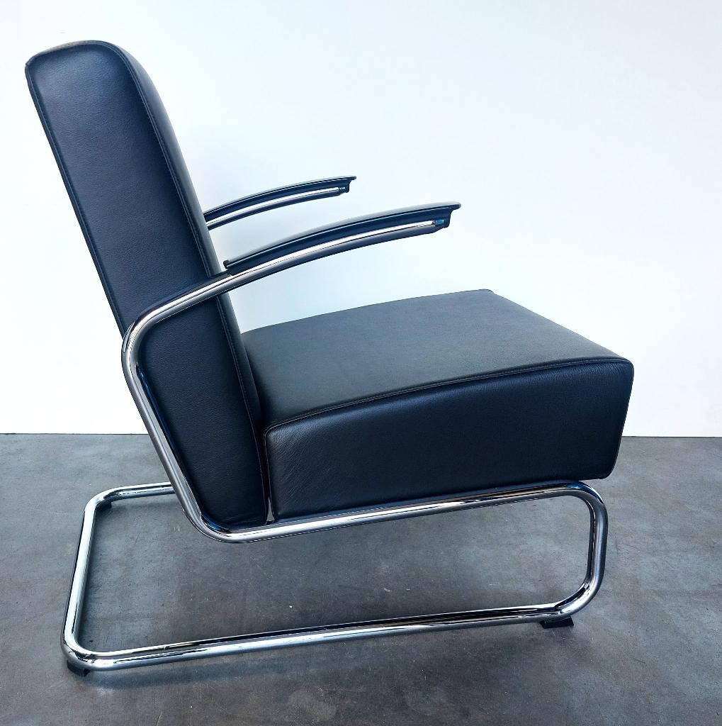 Gispen 405 | nieuw gestoffeerd zwart leer | glanschroom, ., 75 tot 100 cm, Ophalen of Verzenden, Zo goed als nieuw