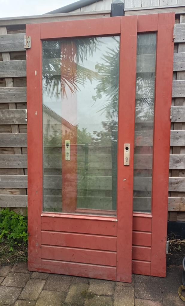 2 Prachtige hardhouten deuren kwaliteit met glas, Ophalen, Glas, Binnendeur, 200 tot 215 cm
