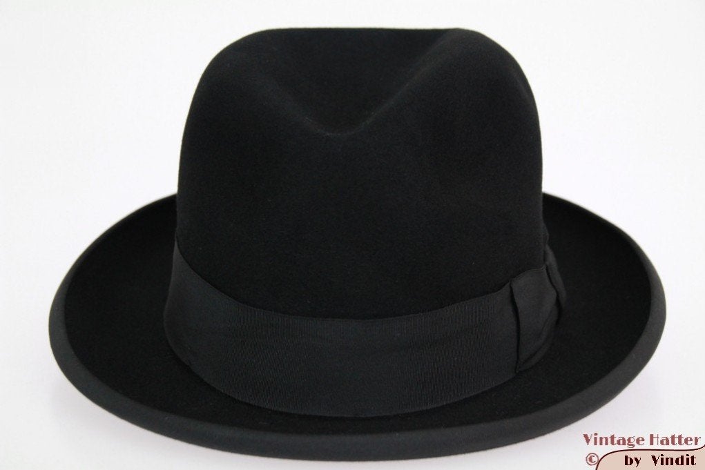 Vintage Gleufhoed Homburg Huckel Mercur zwart 54 = XS, Hoed, Ophalen of Verzenden, Hückel Mercur, 57 cm (M, 7⅛ inch) of minder