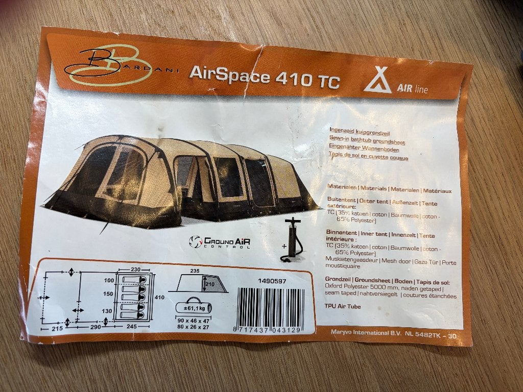 Bardani AirSpace 410 TC, Caravans en Kamperen, Ophalen, Zo goed als nieuw, Tot en met 5