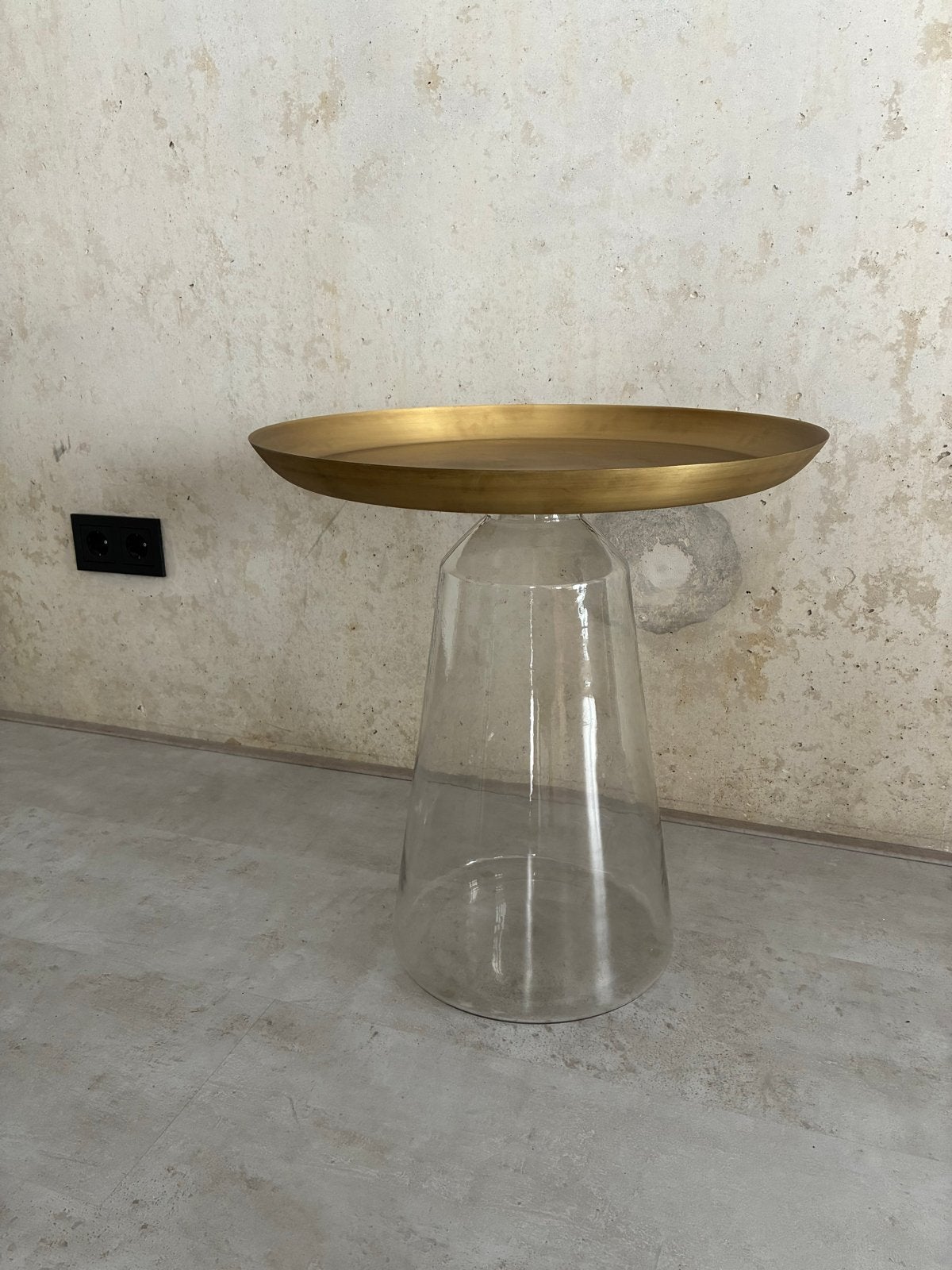 Bijzettafel Sissy-Boy - Glas en Goudkleurig Metaal, Minder dan 55 cm, Gebruikt, Rond, Glas