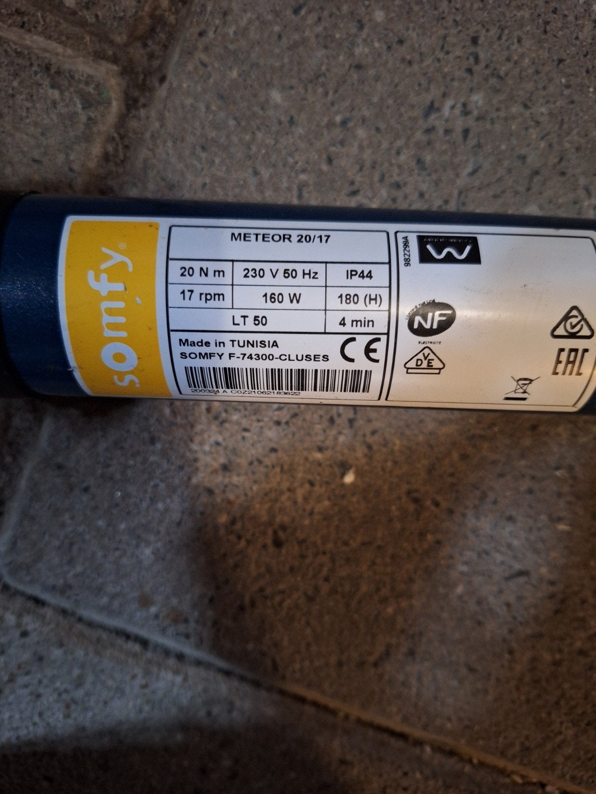 Somfy Meteor 20/17 buismotor voor rolluik/zonwering, Overige kleuren, Minder dan 100 cm, Nieuw, Ophalen of Verzenden