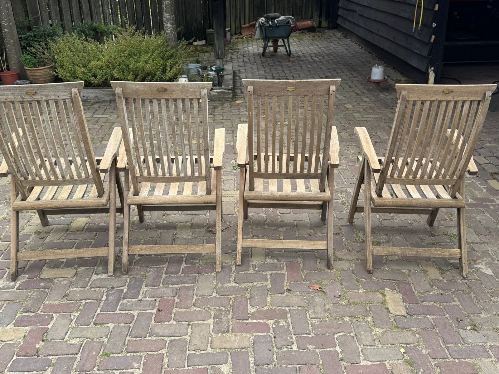 4 Teakhouten Tuinstoelen - Verstelbaar en Gebruikt, Tuin en Terras, Tuinstoelen, Ophalen of Verzenden, Gebruikt, Teakhout, Verstelbaar