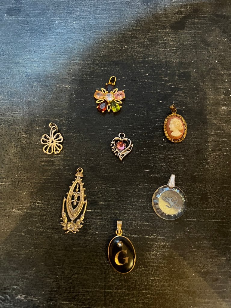 Vintage verzilverde strass bedels kettinghangers camee boho, Overige materialen, Ophalen of Verzenden, Zo goed als nieuw, Bloem of Plant