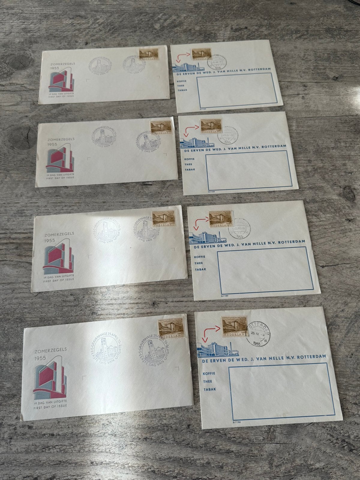 Te Koop 4 setjes dagenveloppe Van Nelle Rotterdam, Ophalen of Verzenden, Onbeschreven, Nederland