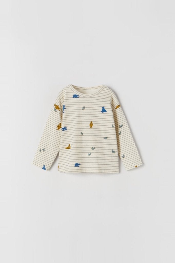 Kind Zara t-shirt longsleeve diertjes print katoen top 104, Gebruikt, Ophalen of Verzenden, Zara, Shirt of Longsleeve