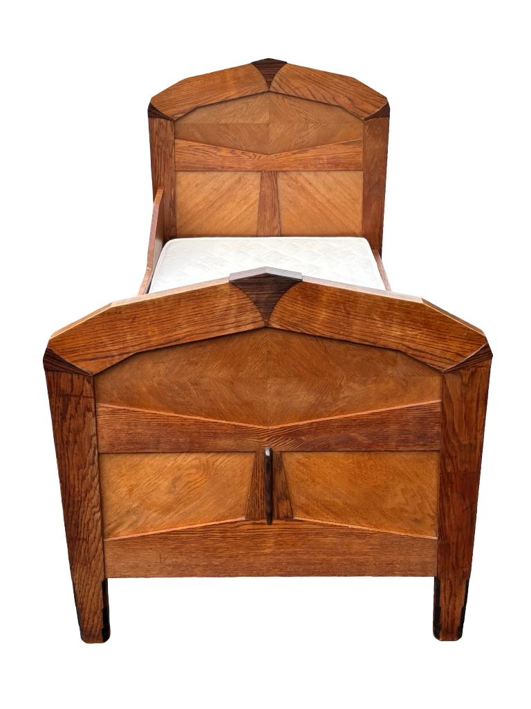 Art Deco Amsterdamse School Bed Ledikant eiken 1920 design, Ophalen, Gebruikt, Eenpersoons, Art Deco bed