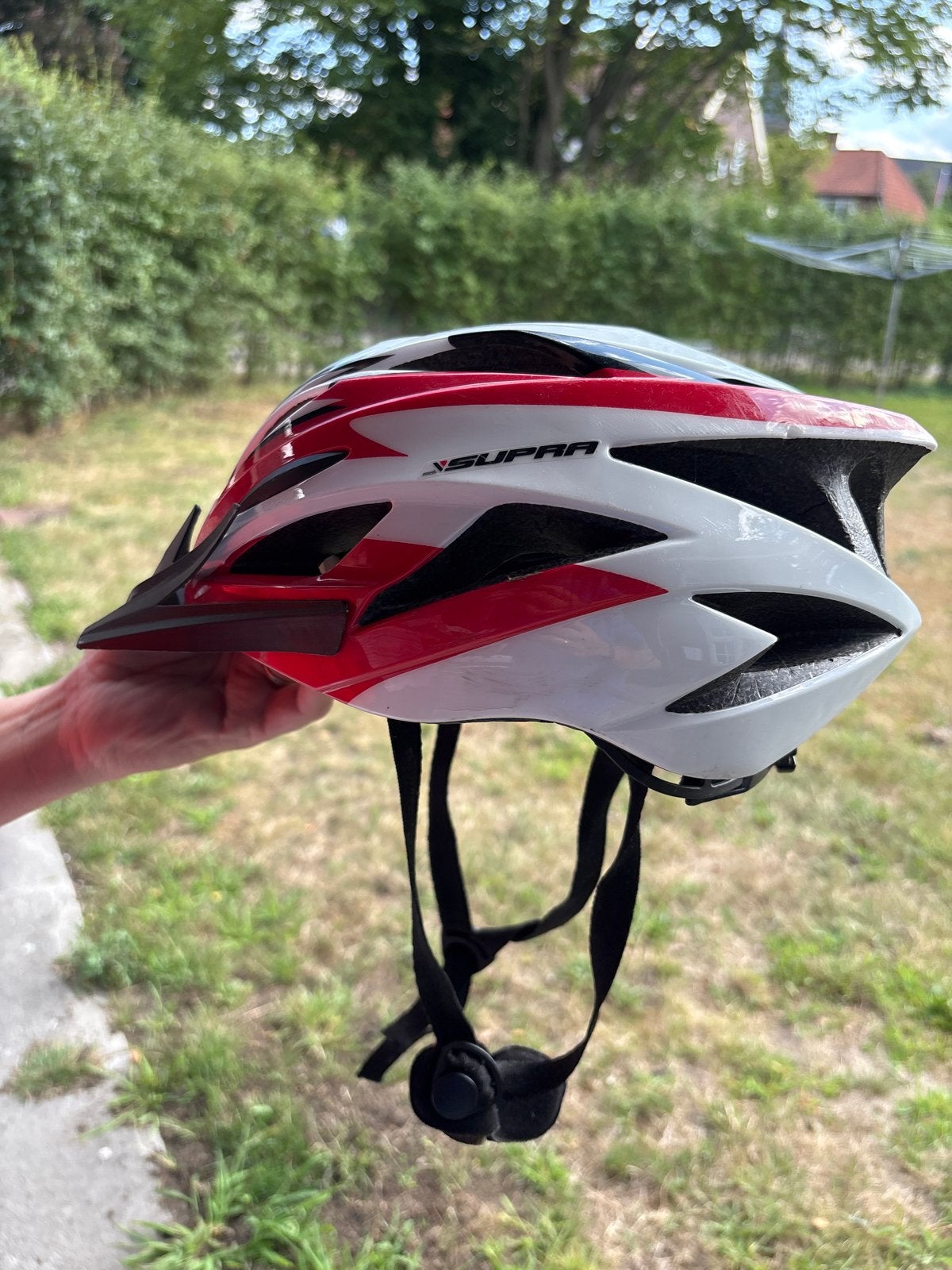 Fietshelm - Supra - Rood/Wit/Zwart, Ophalen of Verzenden, Gebruikt, Overige maten, Heer of Dame