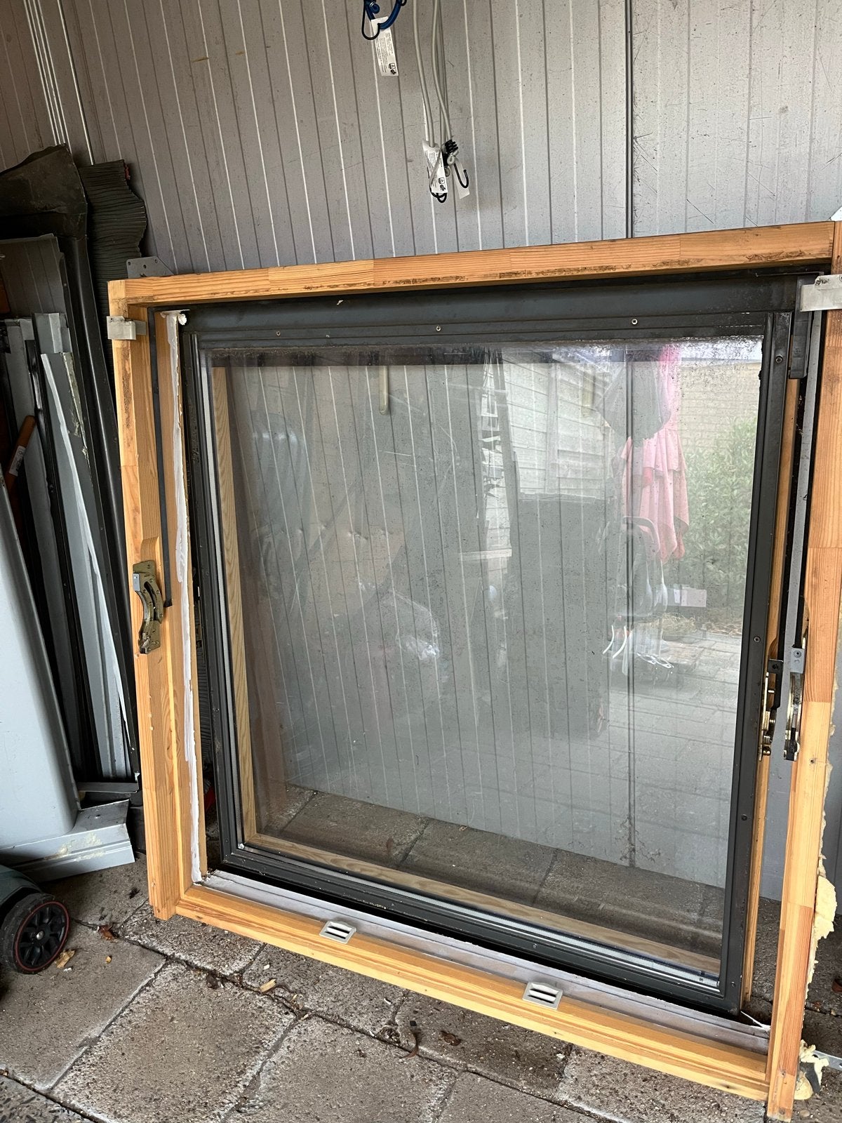 Dakraam met dubbelglas houten kozijn 118 x 115 glas 113x106, Doe-het-zelf en Verbouw, Glas en Ramen, Ophalen, Gebruikt, 80 tot 120 cm