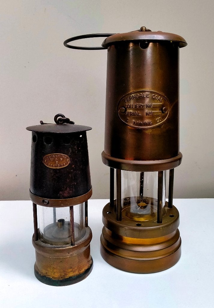2x Antiek Koperen & Metalen Mijnwerkerslamp - 1Koop, Ophalen of Verzenden