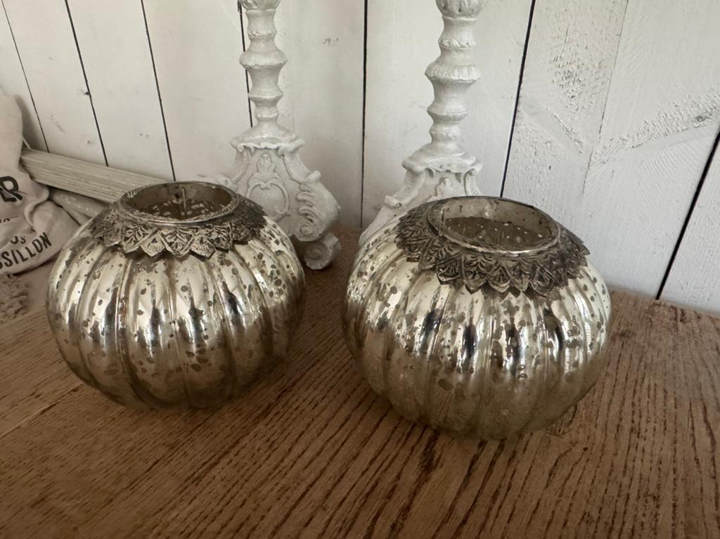 2 zilveren pumpkin windlichten, Ophalen, Overige materialen, Zo goed als nieuw, Kandelaar