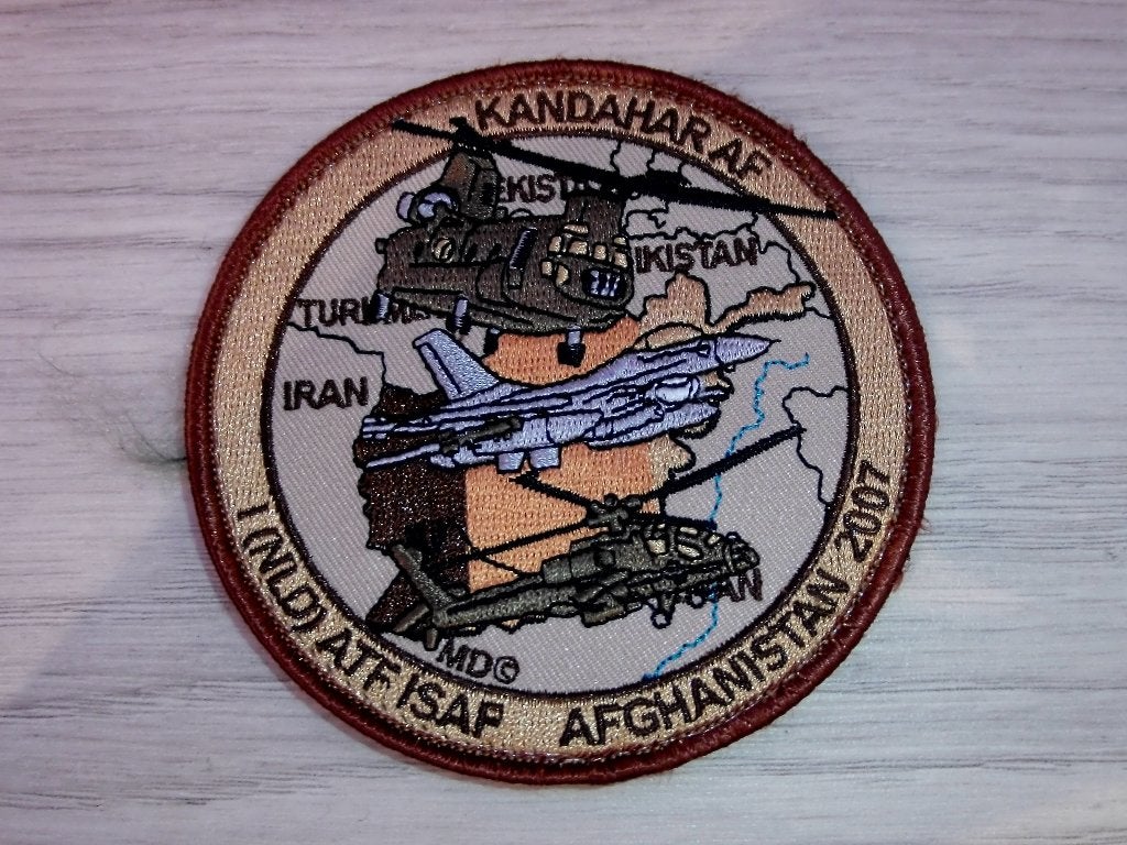 Patch RNLAF 1(NLD) ATF ISAF Afghanistan Chinook/F-16/Apache, Verzenden, Luchtmacht, Nederland, Embleem of Badge