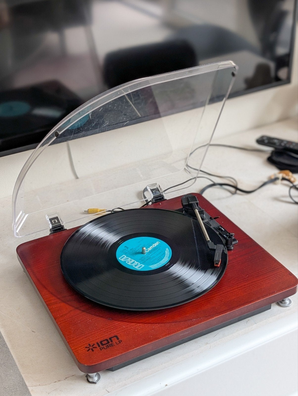 ION Pure LP platenspeler houtlook - tulp en  USB, Audio, Tv en Foto, Gebruikt, Automatisch, Platenspeler, Ophalen