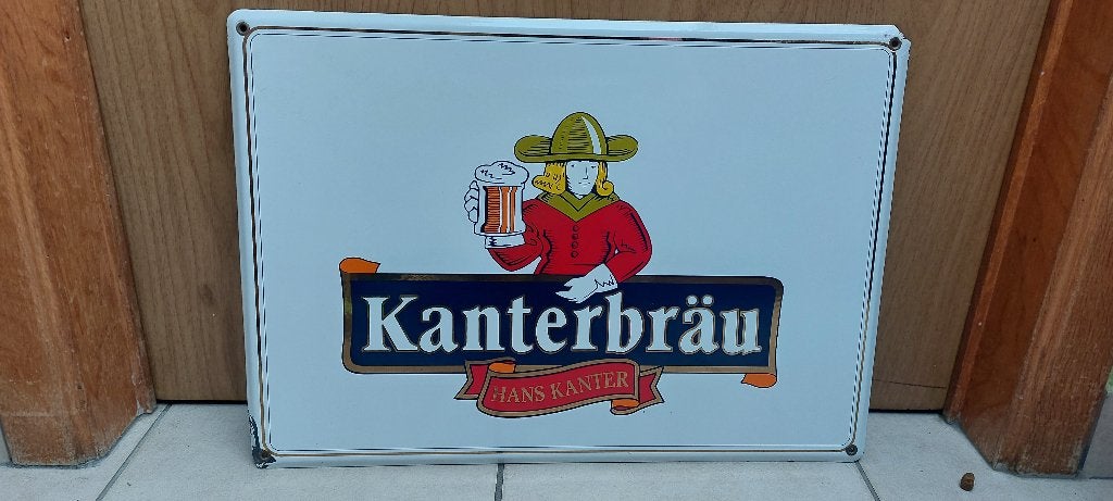 Emaillebord Kanterbräu bier (Emaillerie Belge), Verzamelen, Ophalen of Verzenden, Zo goed als nieuw, Reclamebord, Plaat of Schild