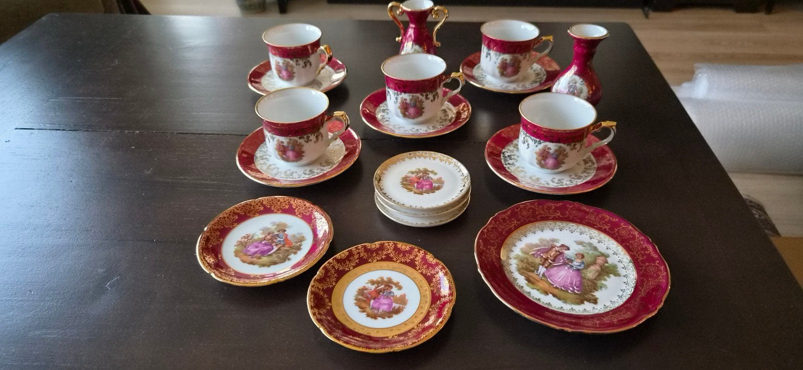 Limoges Porseleinen Koffie/Theeservies met Gouden Details, Antiek en Kunst, Ophalen of Verzenden