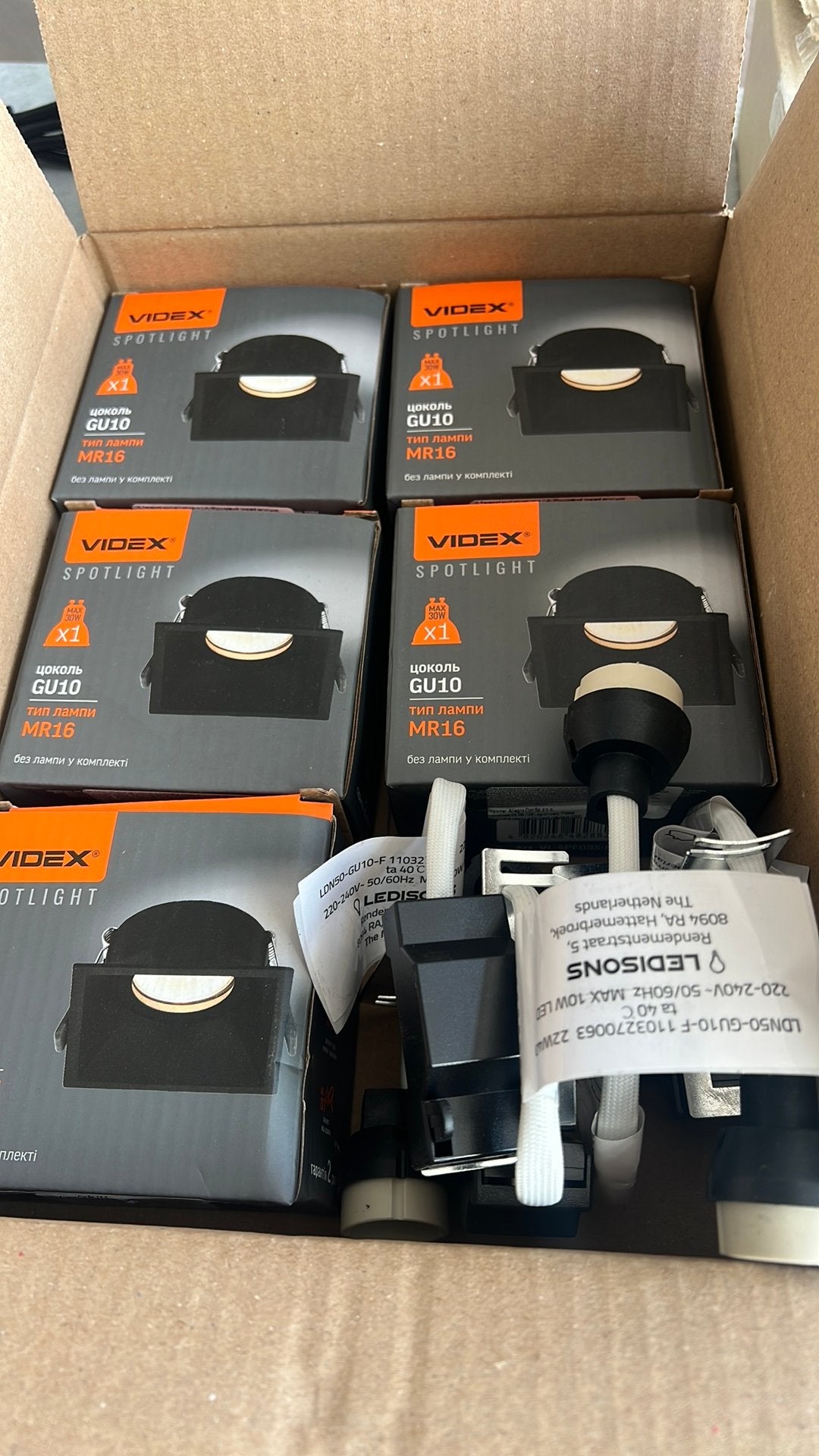 5 VIDEX Inbouwspot GU10 Zwart IP20 - Nieuw in doos, Metaal, Overige merken, Zwart, GU10