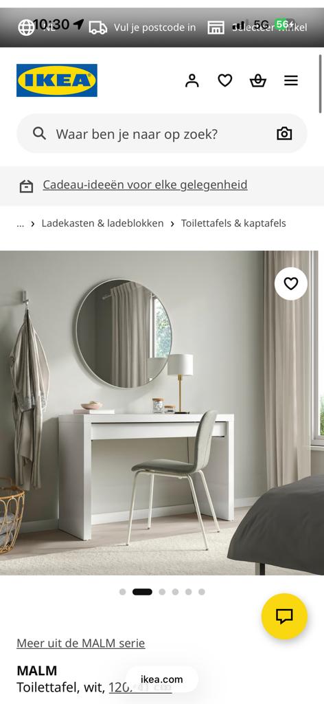 IKEA MALM Toilettafel/Kaptafel Wit - Zo goed als nieuw, 100 tot 150 cm, Ophalen of Verzenden, Zo goed als nieuw, Minder dan 100 cm