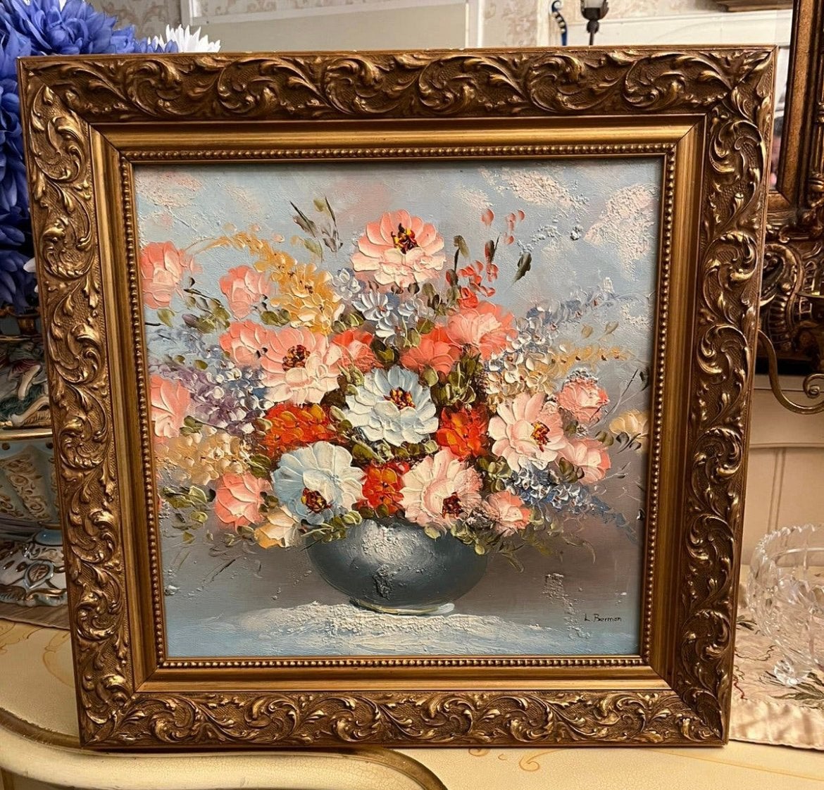 Olieverf bloemen stilleven schilderij, Ophalen