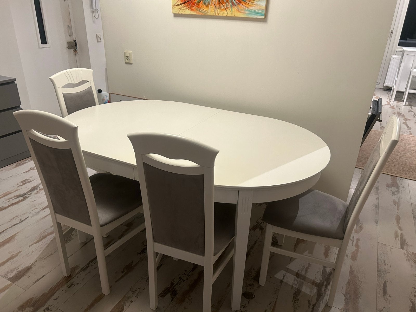 Uitschuifbare ovale eettafel met 4 stoelen, Huis en Inrichting, Ophalen, 100 tot 150 cm, 50 tot 100 cm, Zo goed als nieuw