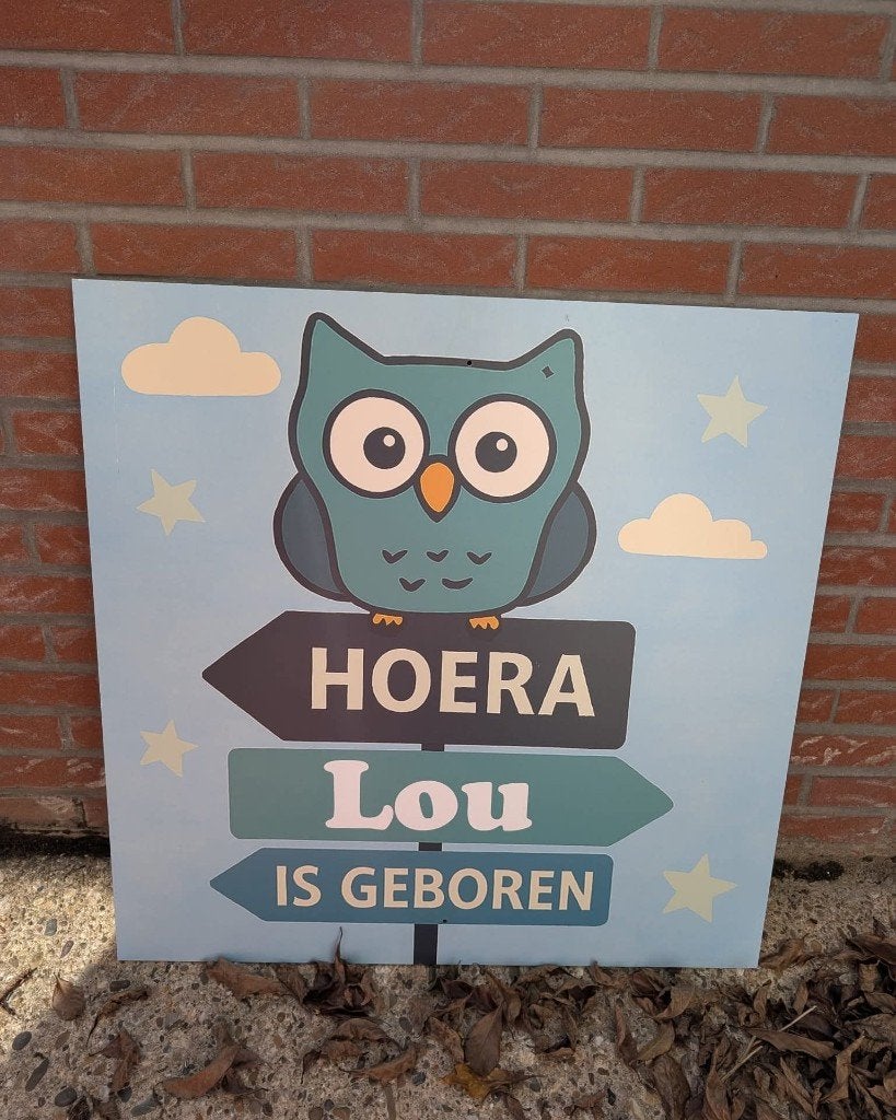 Geboortebord Blauw Uiltje, Kinderen en Baby's, Kraamcadeaus en Geboorteborden, Ophalen