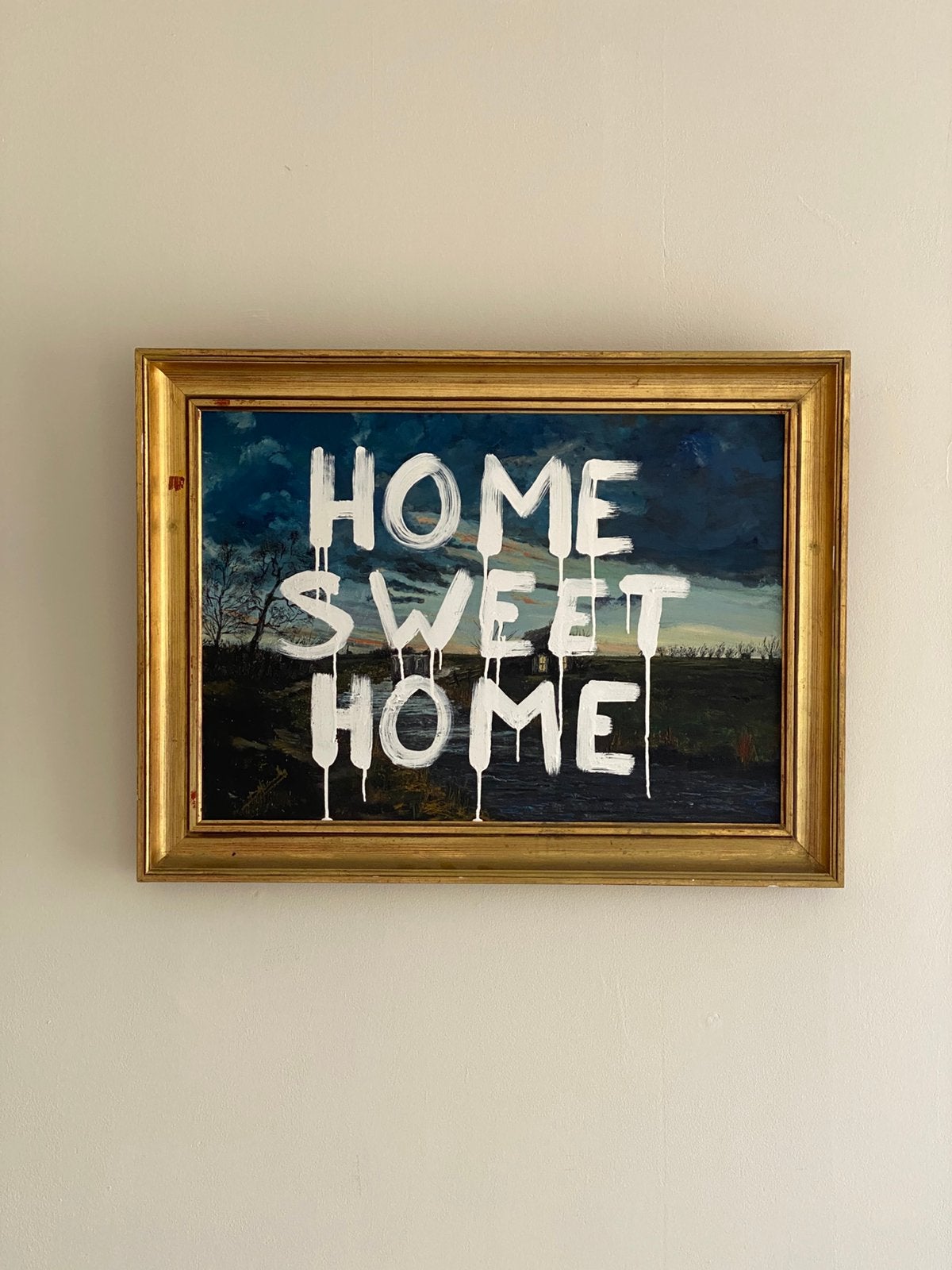 Banksy stijl schilderij Home Sweet Home, Ophalen of Verzenden