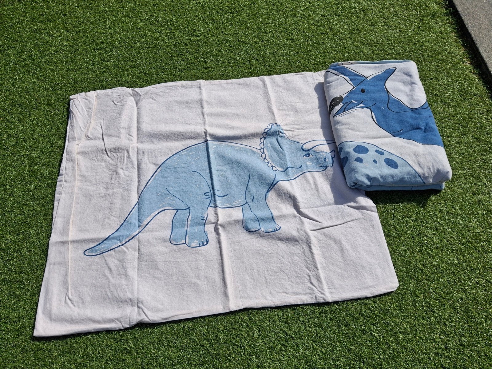 Dekbedovertrek Dino, Blauw, Ophalen of Verzenden, Zo goed als nieuw, Instopstrook