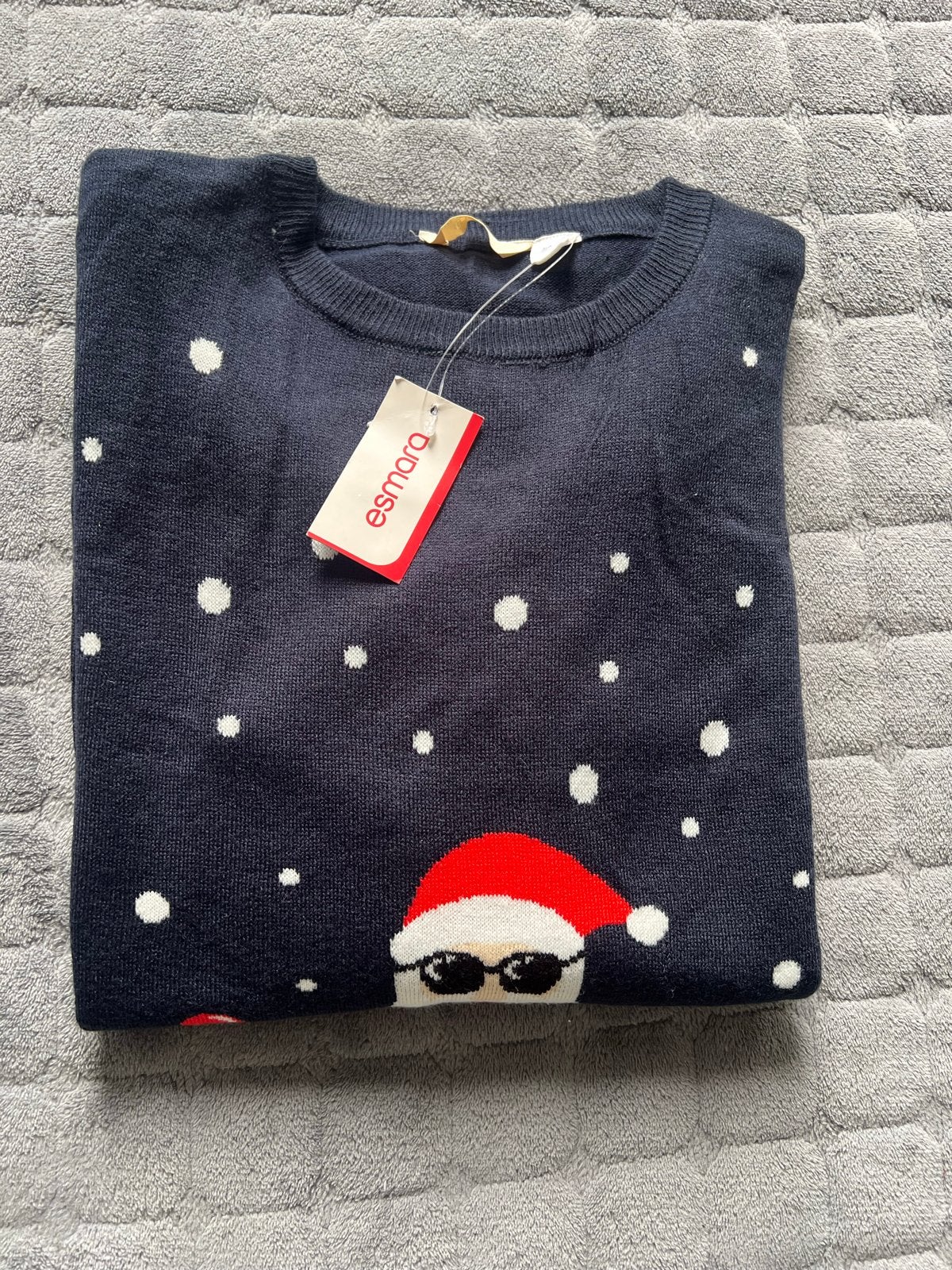 NIEUW, leuke blauwe kersttrui met kerstman op motor, maat L, Ophalen of Verzenden, Nieuw, Maat 52/54 (L), Blauw