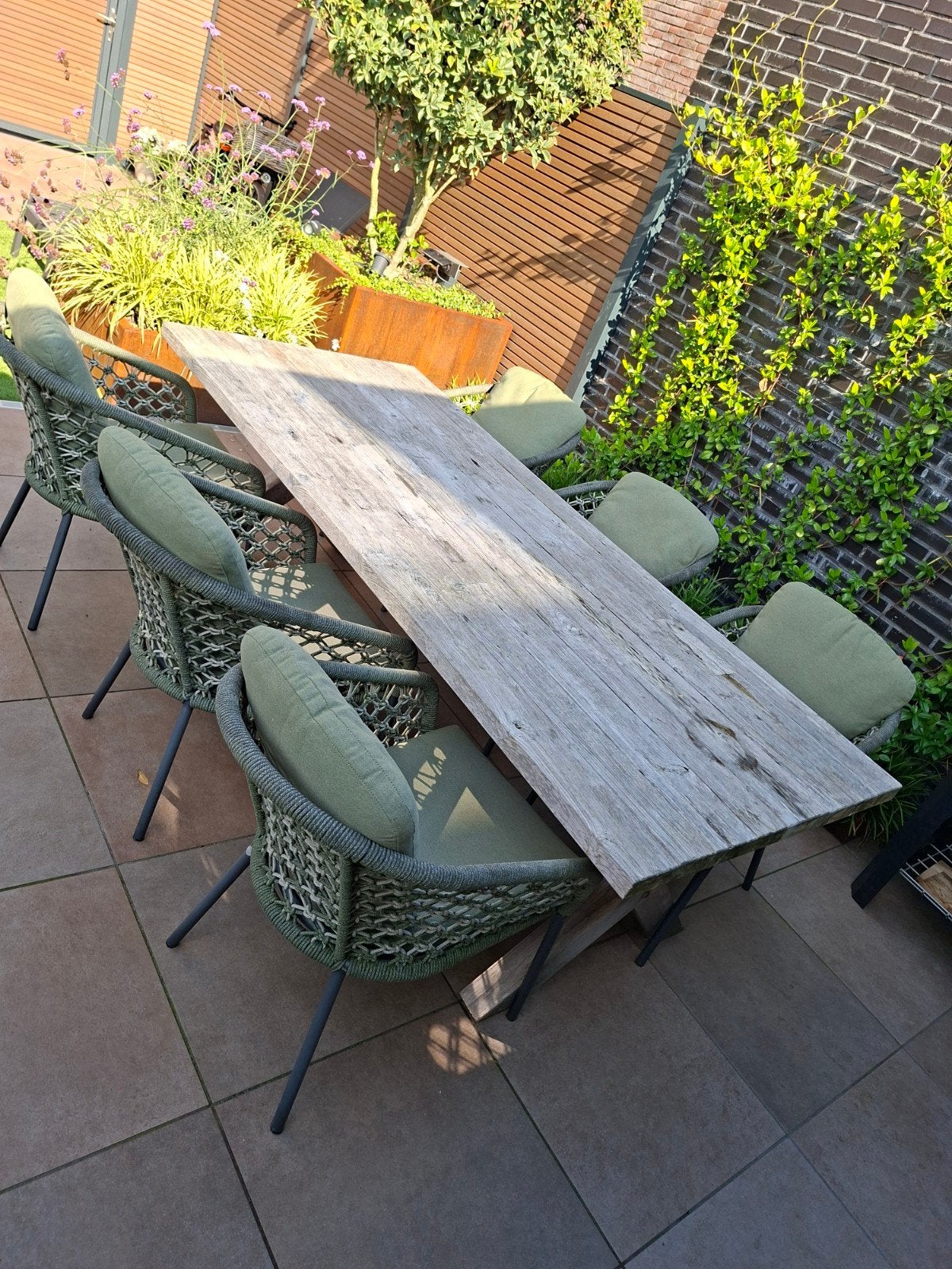 Suns Nappa Tuinstoelen met 4 Seasons Outdoor Teak Tafel, Ophalen, Gebruikt, 6 zitplaatsen, Teakhout