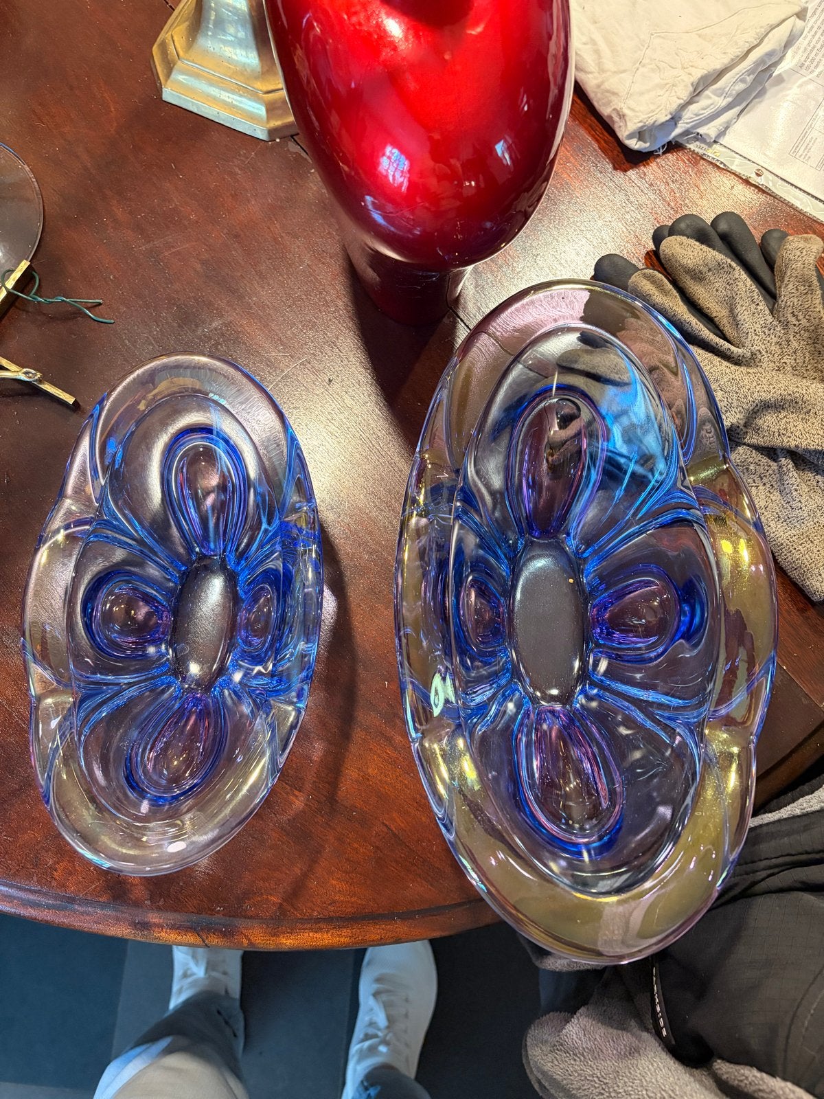 2 Prachtige Vintage Glazen Schalen - Blauw Design, Ophalen