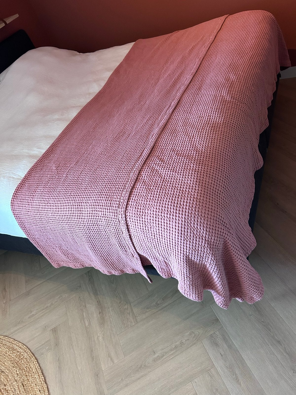 Van Dijck wafelpatroon bedsprei 240x220cm oud roze, Ophalen, Tweepersoons, Roze, Deken of Dekbed