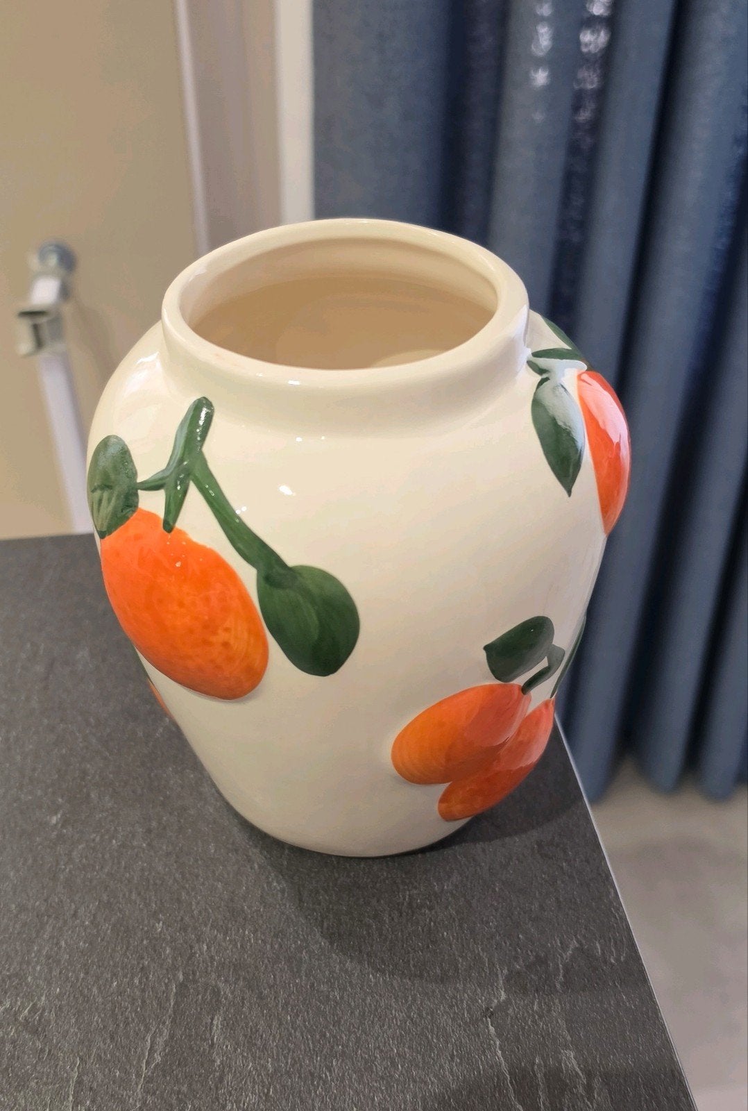 Keramische pot met sinaasappeldecor, Ophalen, Zo goed als nieuw