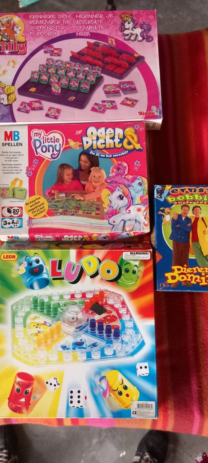 Bordspellen set:Filly, Ludo, Ogen Dicht & Dieren Domino, Een of twee spelers, Ophalen of Verzenden, Gebruikt, MB Spellen, Leon, Simba