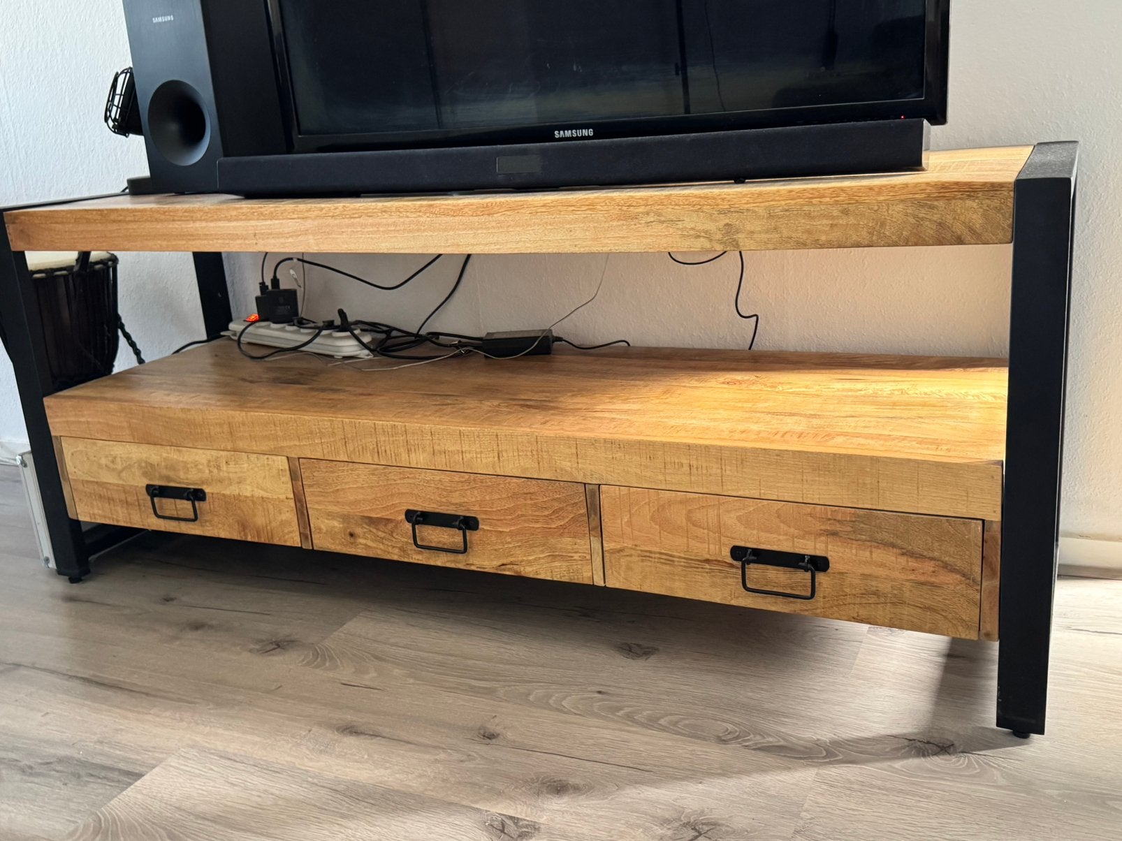 Mangohout televisie meubel, Ophalen, Zo goed als nieuw, 25 tot 50 cm, Minder dan 100 cm