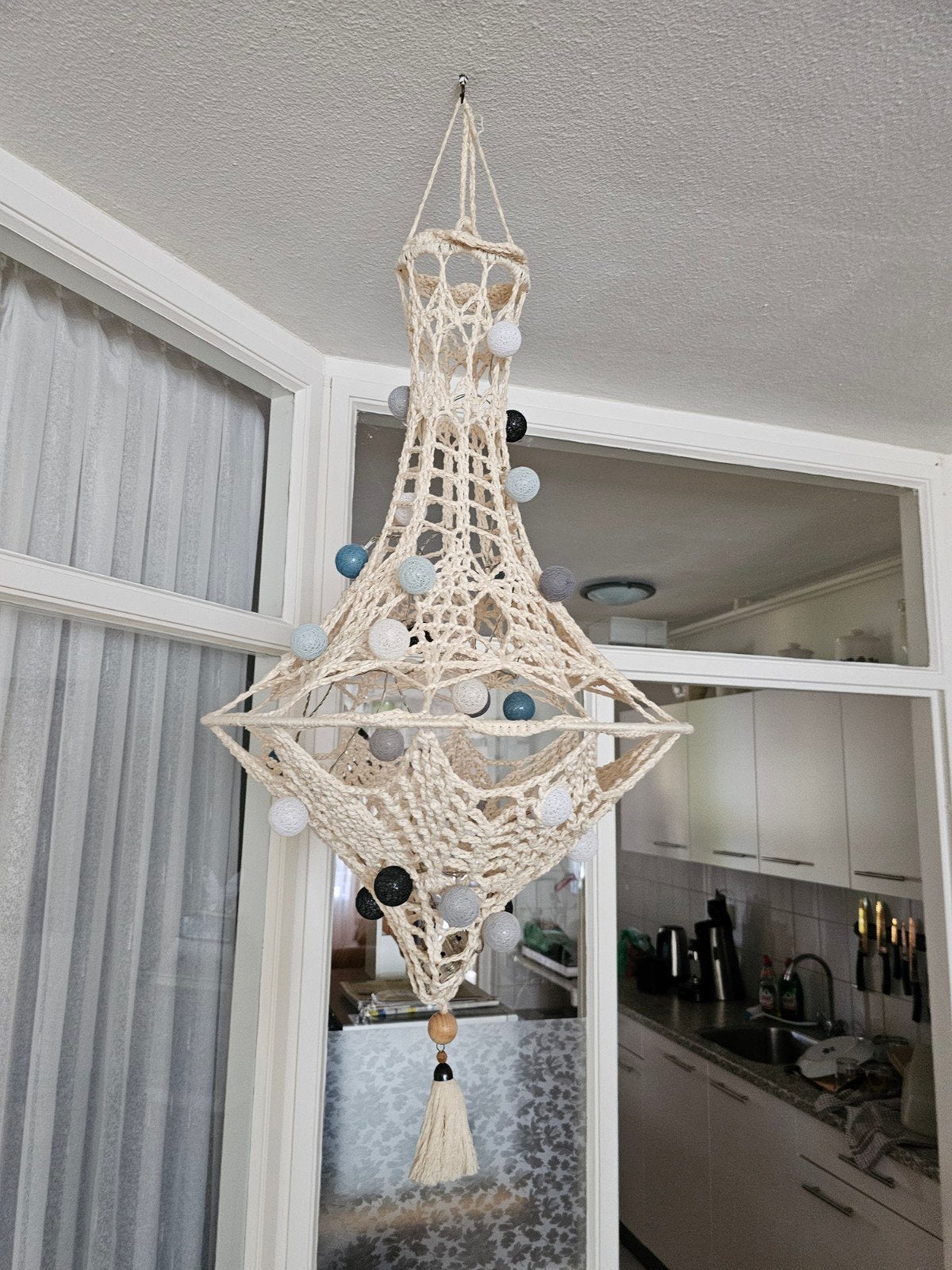 Handgemaakte macramé kap met kleurrijke bollen, Ophalen, Bohemian, Overige merken, Gebruikt