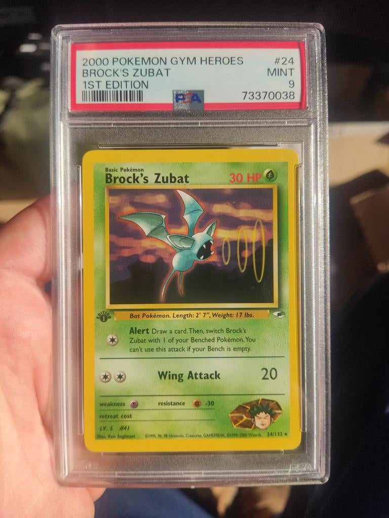 Pokemon Brock's Zubat Gym Heroes rare 1st Edition PSA 9, Ophalen of Verzenden, Zo goed als nieuw, Losse kaart