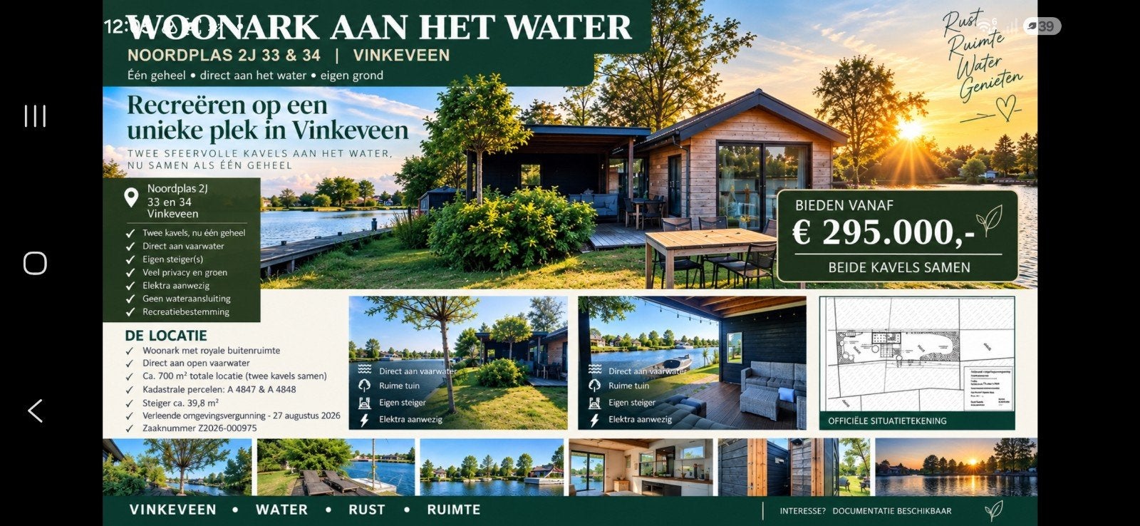 recreatie woning vinkeveen 700m2 eigen grond vergund