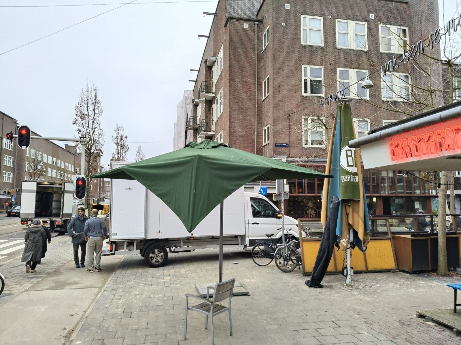 2x Prostor Horeca Parasol, Zware Voet - 1 Goed / 1 Reparat, Ophalen, Meer dan 4 meter