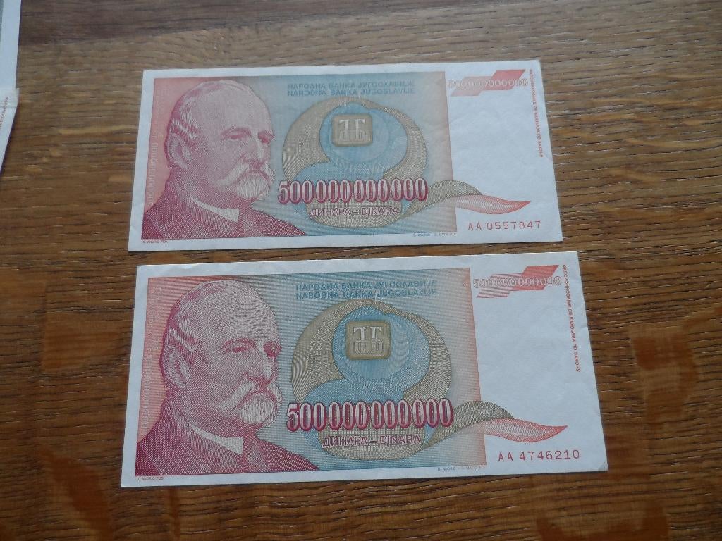 Joegoslavië 2 x 500000000000 dinar, Ophalen of Verzenden, Joegoslavië