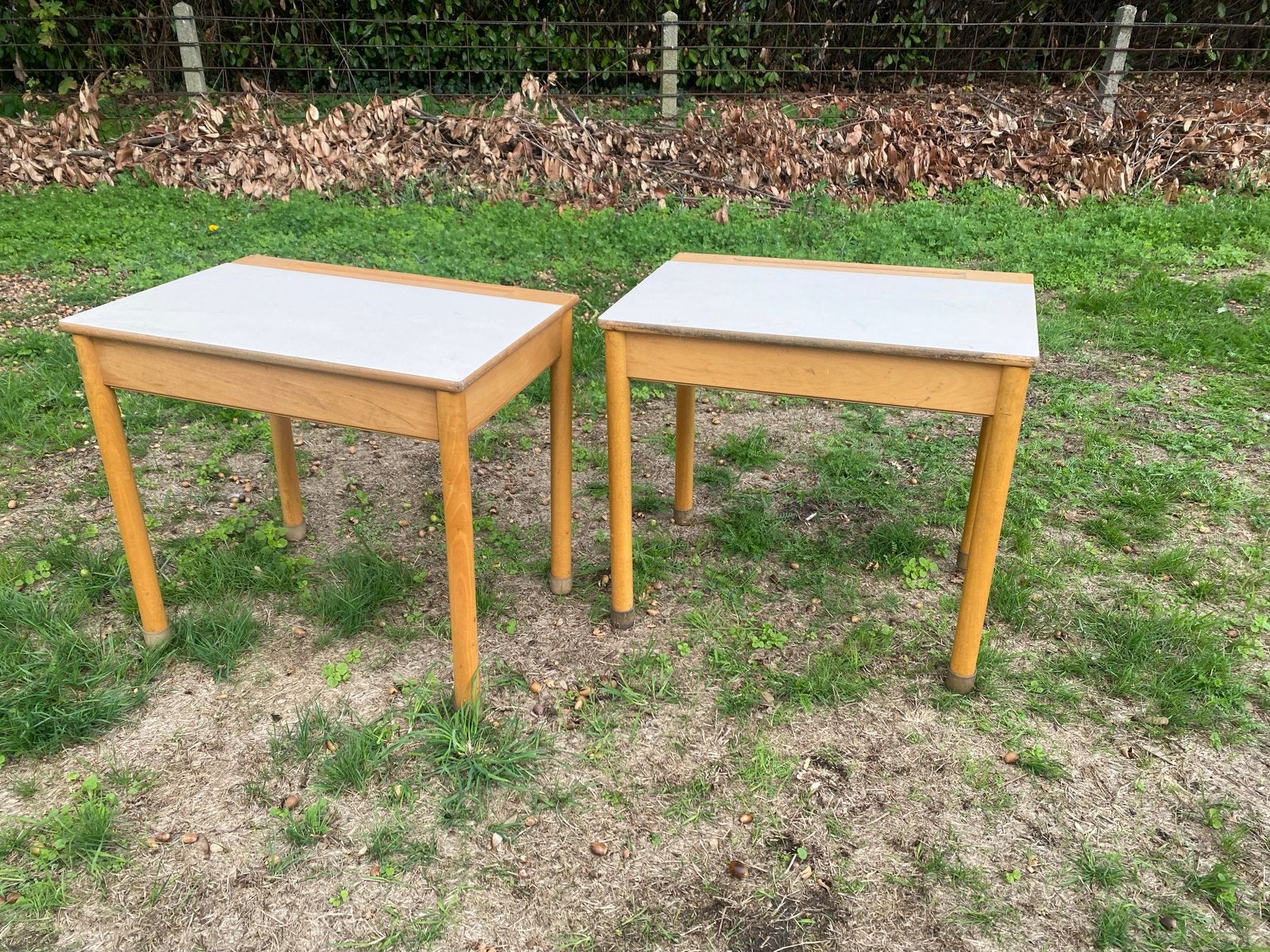 2x Vintage Schilte schoolbankjes met opbergruimte, Ophalen, Gebruikt, 50 tot 100 cm, Overige houtsoorten