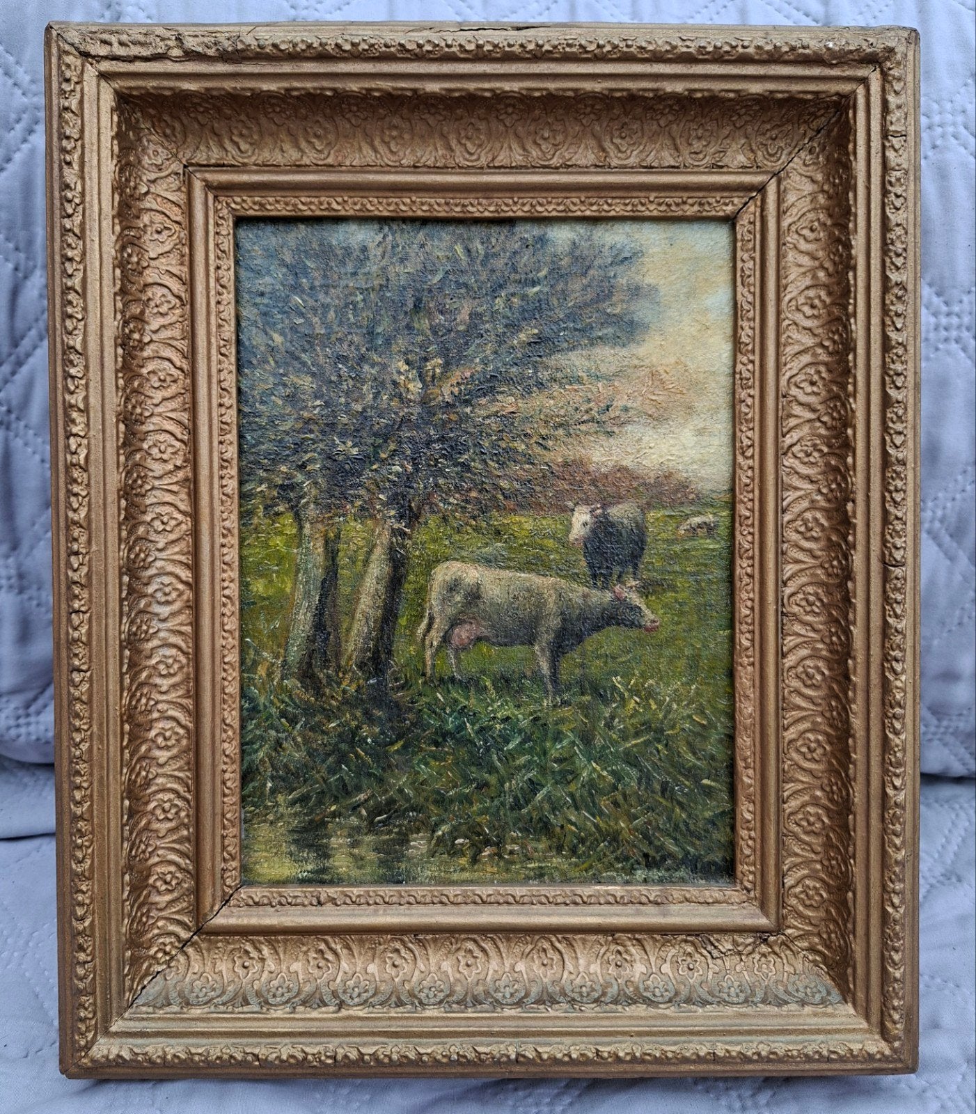 Oud Hollands Landschap; Koeien - Olieverfschilderij op doek, Ophalen, Nederlandse school, Doek, Dieren