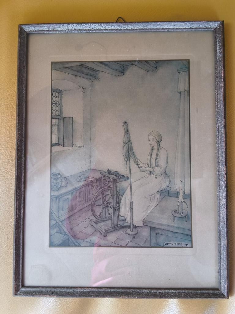 Prentje (Anton Pieck 1934?)"meisje aan spinnewiel", Ophalen