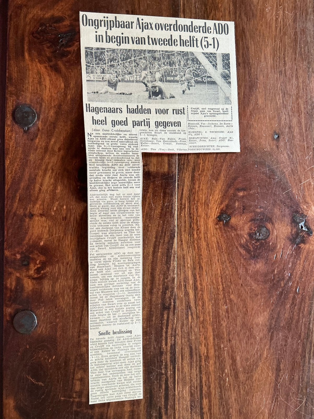 Voetbal krantenartikel Ajax Ado Den Haag april 1966 Cruijff, Ophalen of Verzenden, Knipsel(s)