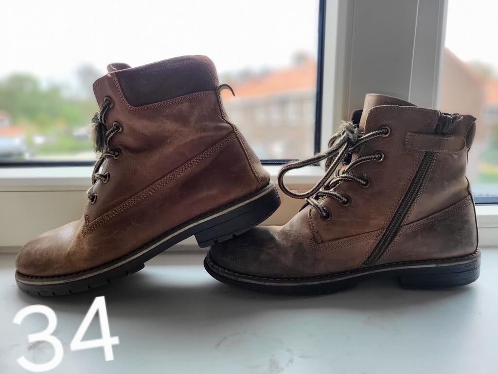Stoere bruine leren veterlaarzen, maat 34 zara h&m look 💫, Hush Puppies, Schoenen, Ophalen of Verzenden, Zo goed als nieuw