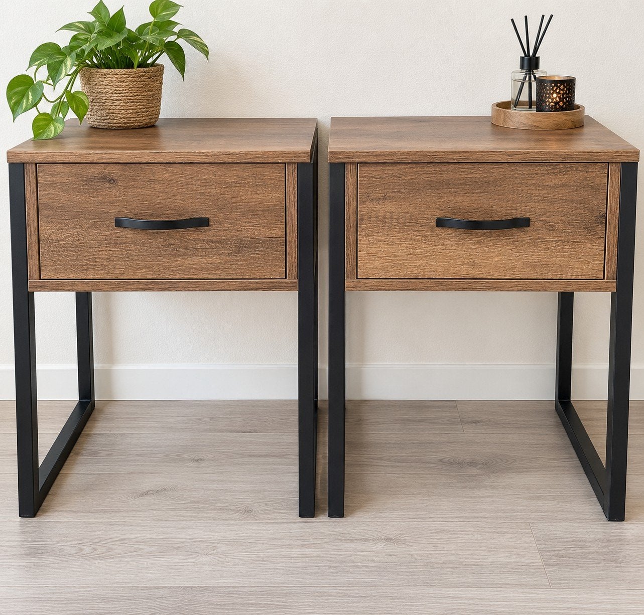 Set van 2 nachtkastjes met lade - Industrieel design, Ophalen, Minder dan 45 cm, Metaal of Aluminium, Nieuw
