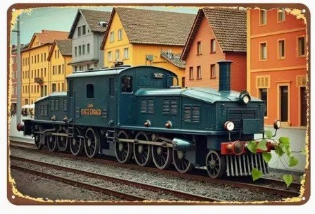 Metalen wandbord met afbeelding van een locomotief., Verzenden, Nieuw, Trein, Overige typen