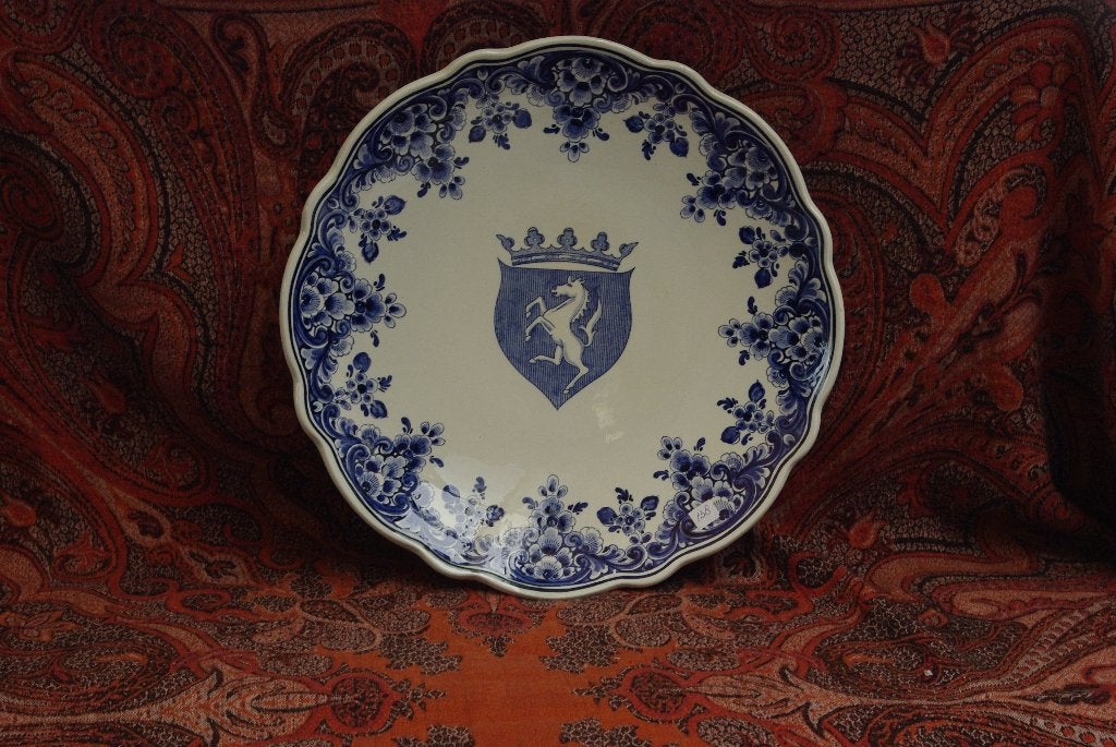 Antiek Delfts Blauw Schaal met Wapen VAN Hengelo, Ophalen